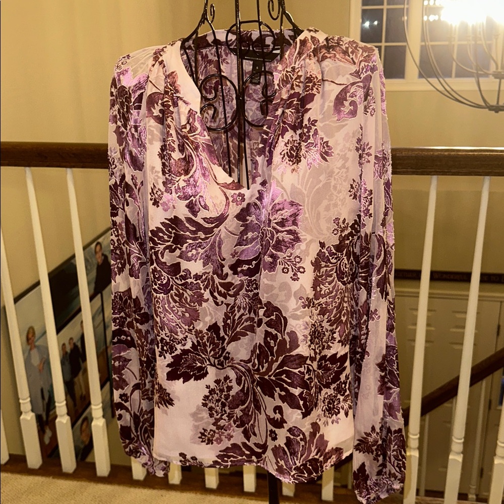 WHBM floral silk burnout blouse - Picture 2 of 6